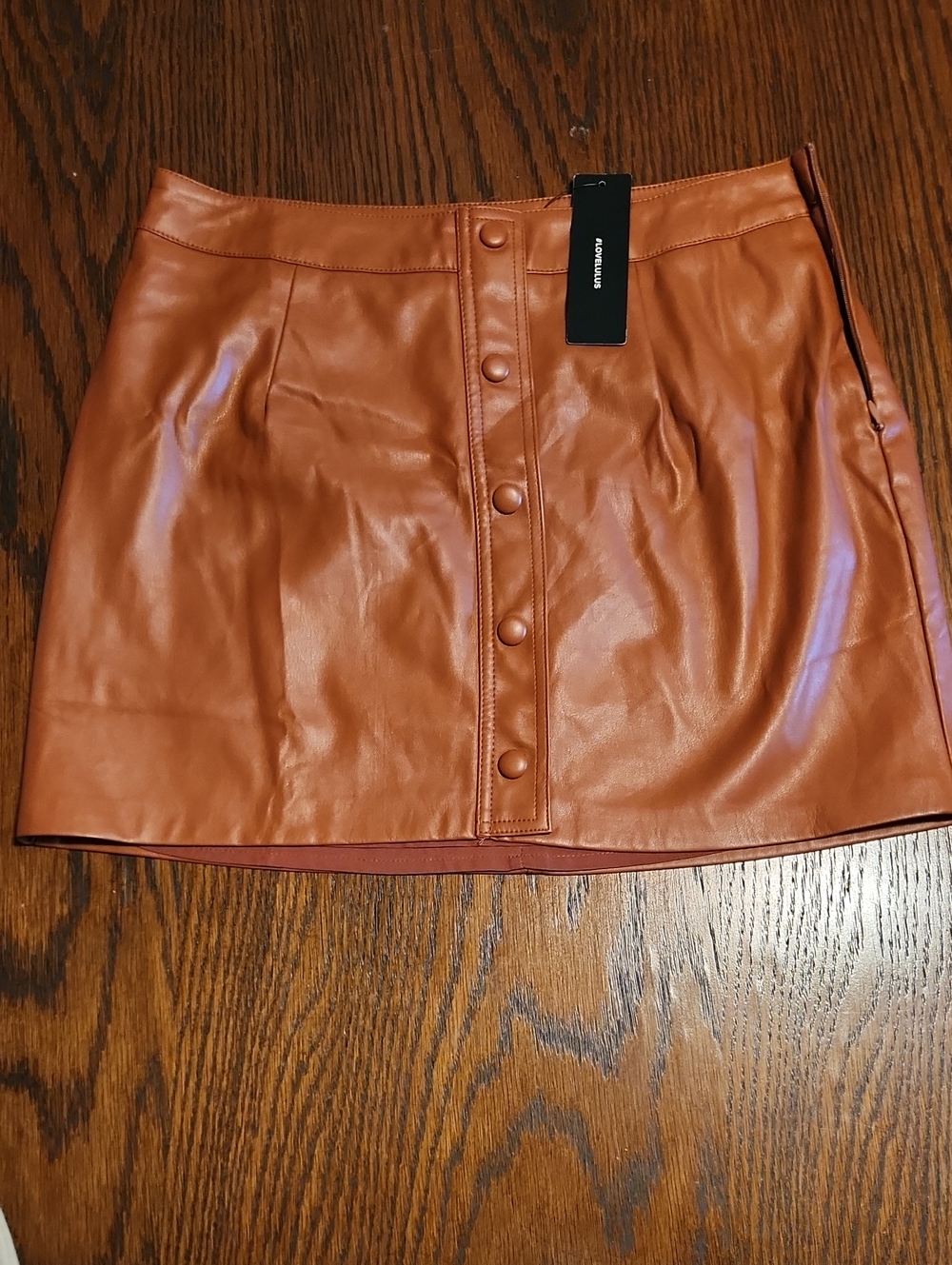 Lulu's Rust Faux Leather Button-Front Mini Skirt